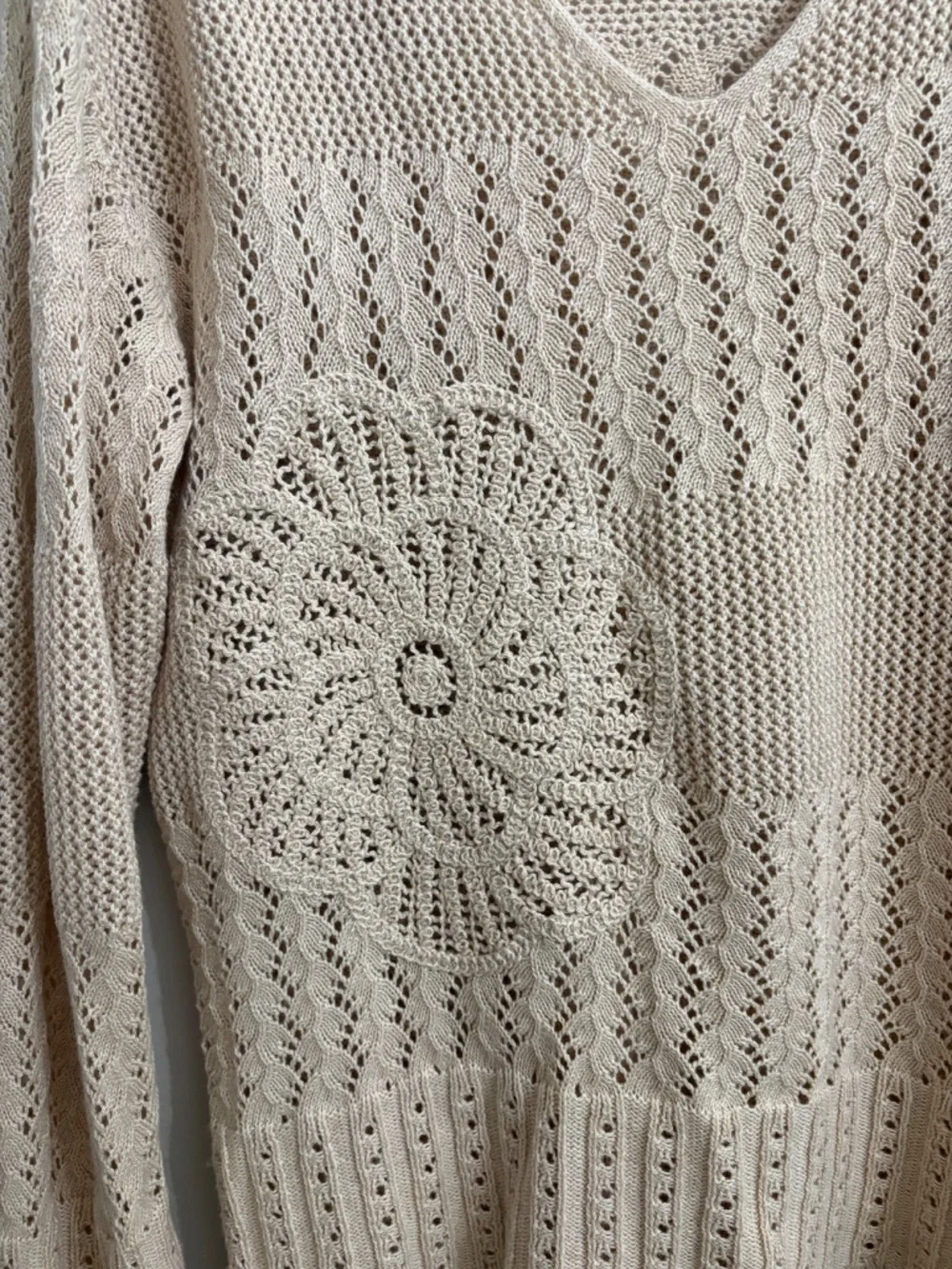 Johnny Was Openwork Pullover Natural Crochet Sweater Size M